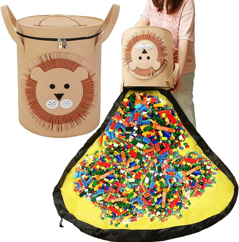 Toy Storage Bucket Children Blocks Play Mat Bag Large Capacity Cartoon Felt Laundry Basket Lid Toy Organizer Accessories Stuff