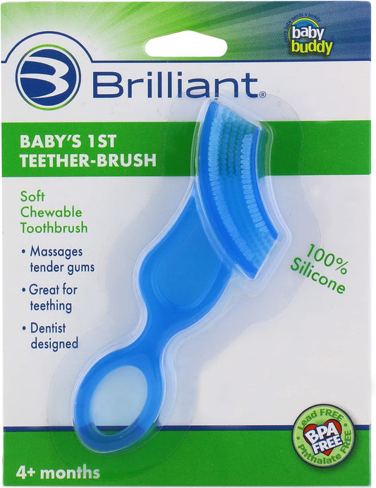 Baby’S 1St Toothbrush - Silicone First Toothbrush for Babies and Toddlers, 4 Months Old and Up, Oral Care Must Haves for Infant and Toddler, Baby Registry Essentials, Blue, 1 Count