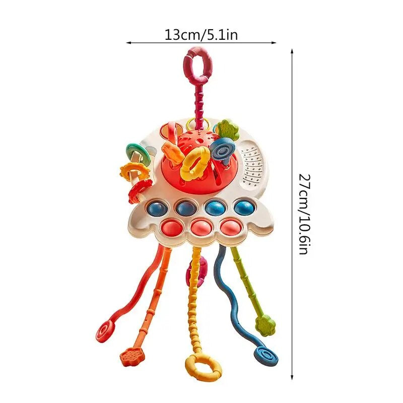 UFO Baby Montessori Pull String Developmental Sensory Toys Food Grade Silicone Pull Activity Travel Toy Teething Toys for Babies