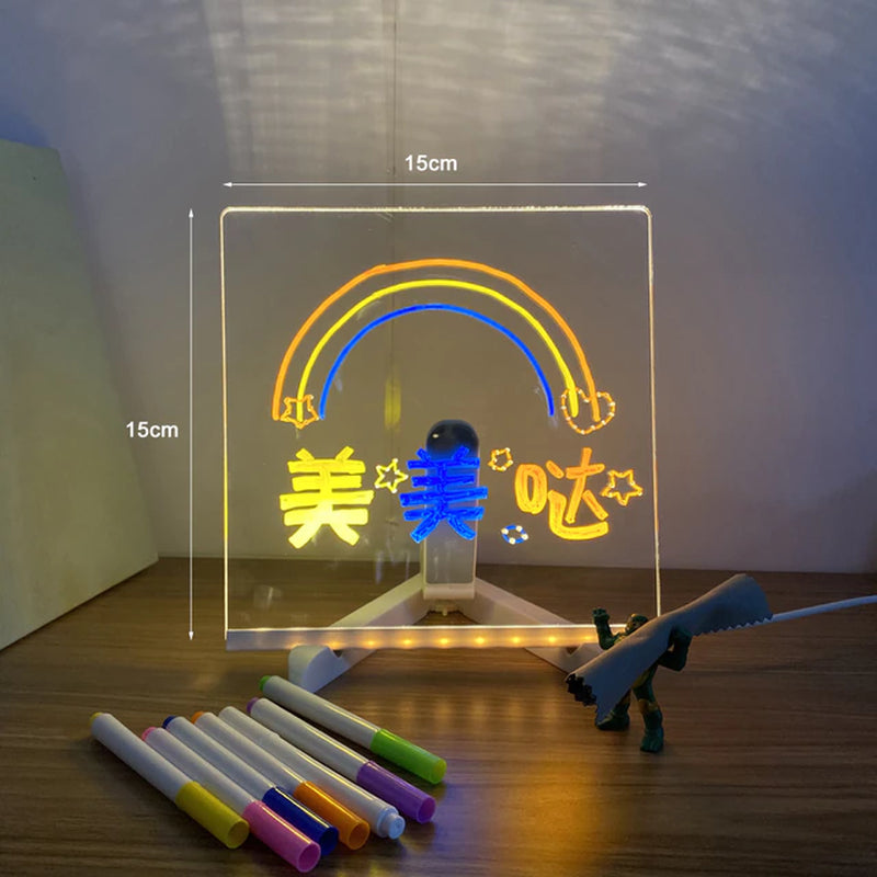 USB LED Night Light Acrylic Message Note Board Lamp with Bracket Erasable Children Drawing Board Kids Gifts Bedroom Night Lamp