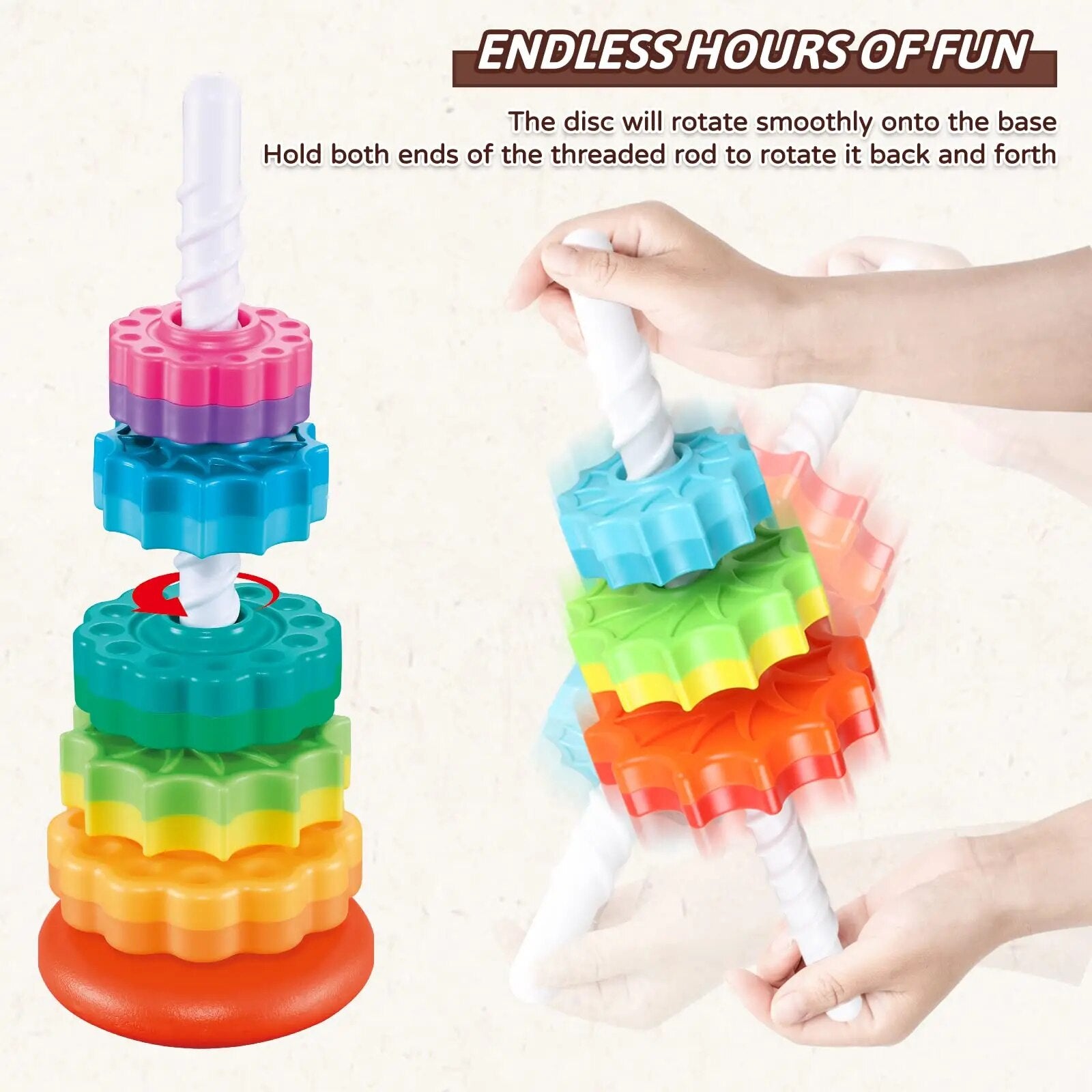 New Rotating Rainbow Tower Baby Stacking Puzzle Toys Safety and Environmental Protection Colored Children'S Toys