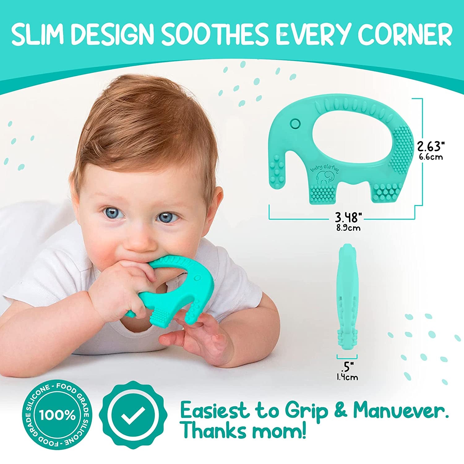 Teething Toy Ring, Effective & Easy to Hold BPA Free Silicone Elephant Teethers with Gift Package, Teether Rings Toys Best for Babies 0-6, 6-12 Months, Infant Boys & Girls, Baby Shower