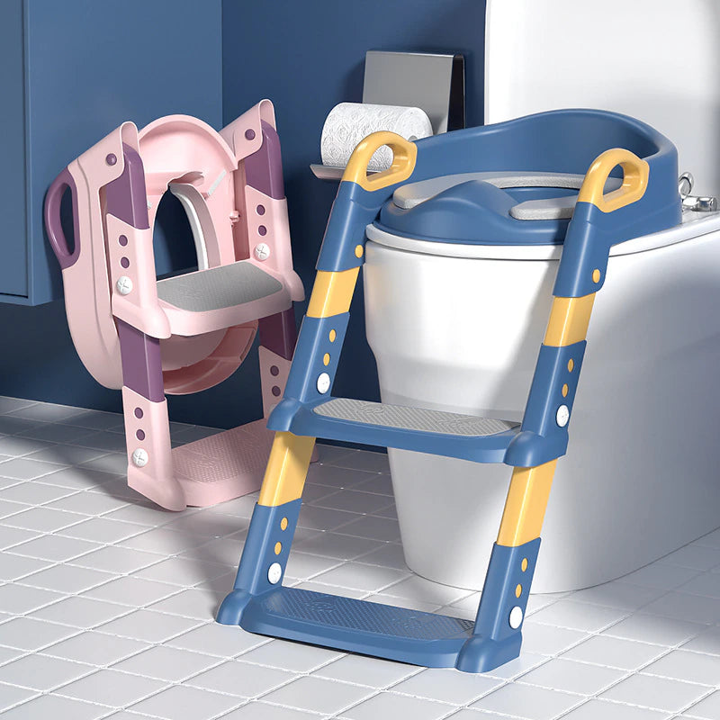 Infant Folding Potty Training Seat Urinal Backrest Chair with Adjustable Step Stool Ladder Safe Toilet Chair for Baby Toddlers