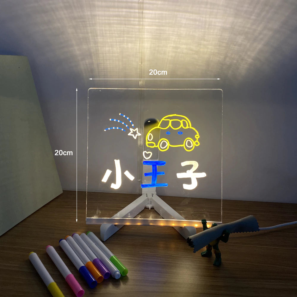 USB LED Night Light Acrylic Message Note Board Lamp with Bracket Erasable Children Drawing Board Kids Gifts Bedroom Night Lamp