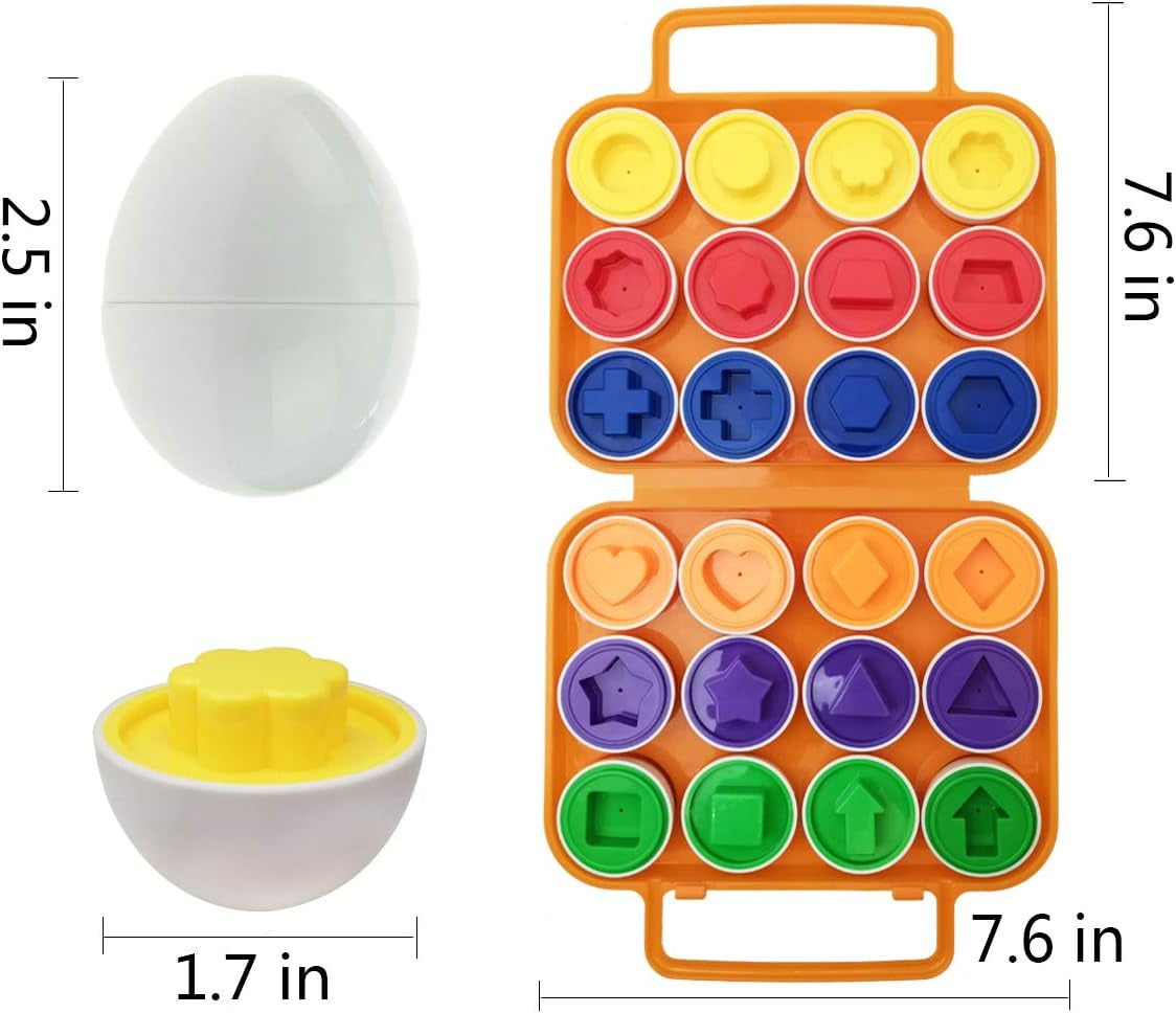 12Pcs Color and Shape Matching Egg Set Montessori Toddler Education Classification Toys for Fine Motor Skills of the Fingers Muscles, Preschool Children Smart Puzzles Easter Gifts (Orange)