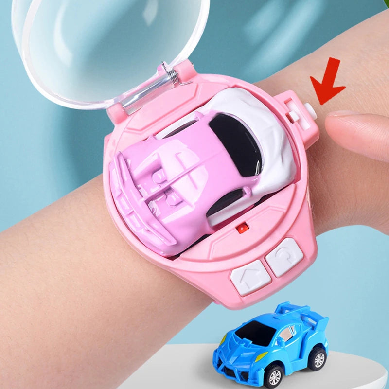 4 Color Options Car Wearable Watch Novelty RC Car Toy Watch Mini Watch Portable Car Cartoon Shape USB Charging Watch Car 2023