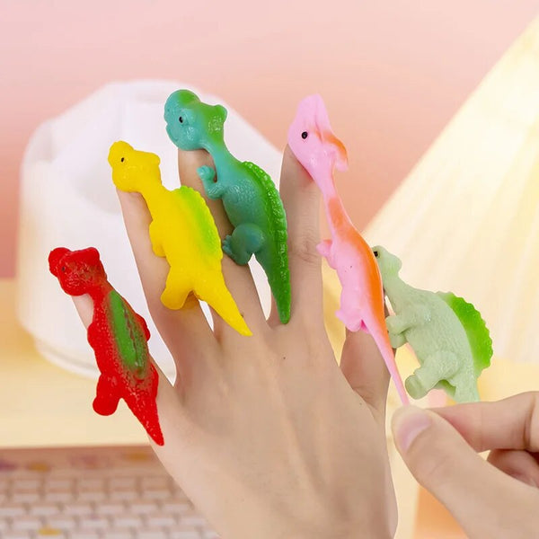 10Pcs Dinosaur Finger Catapult Decompression Toy TPR Finger Slingshot for Kids Birthday Party Favors Goodie Bag Pinata Fillers